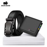 Bison denim genuine leather men belt wallet gift set business automatic belt card holder cow leather